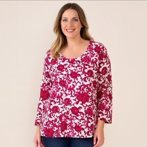 Talbots Pink Floral Scoop Neck Womens Tee Sz XL